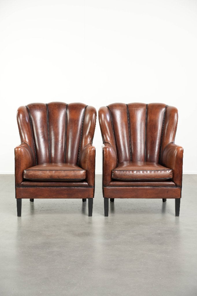 Set van 2 unieke karaktervolle schapenleren armchairs, Ophalen, Gebruikt, Schapenleer, /