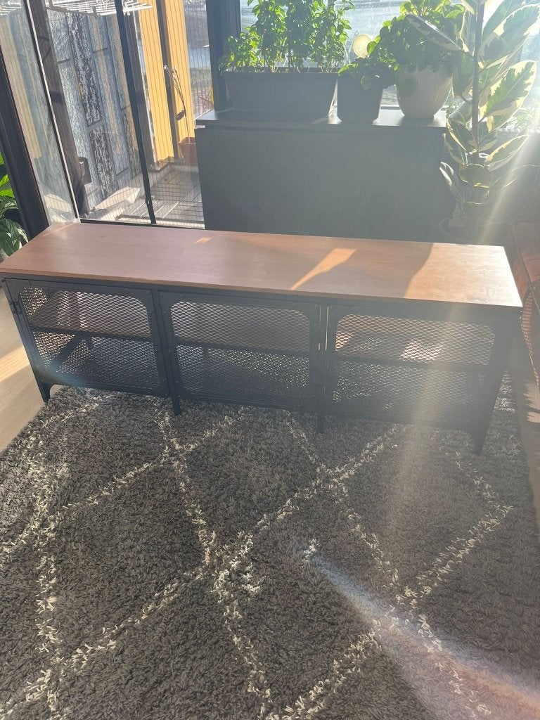 IKEA FJÄLLBO Tv-meubel, zwart, 150x36x54 cm, Ophalen, Grenenhout, Gebruikt, 100 tot 150 cm