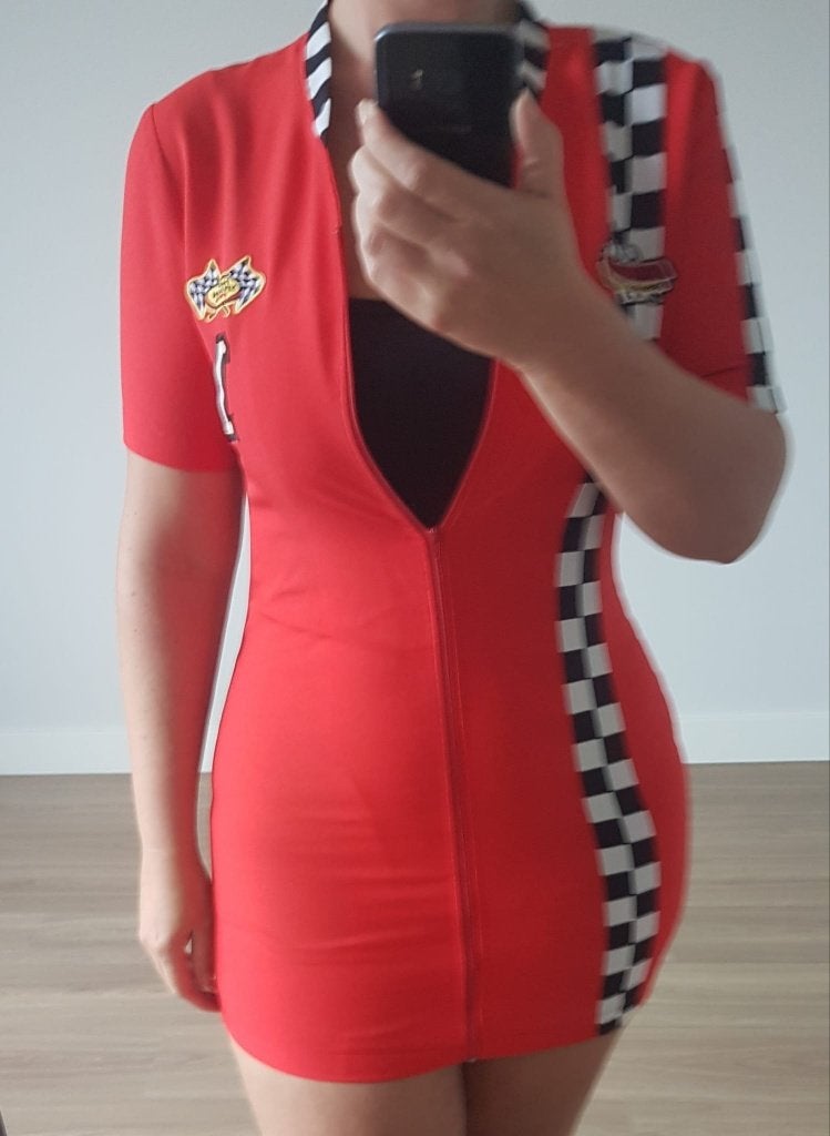 Race coureur jurkje rood met zwart-wit geblokt, Maat 38/40 (M), Carnaval, Verzenden, Kleding