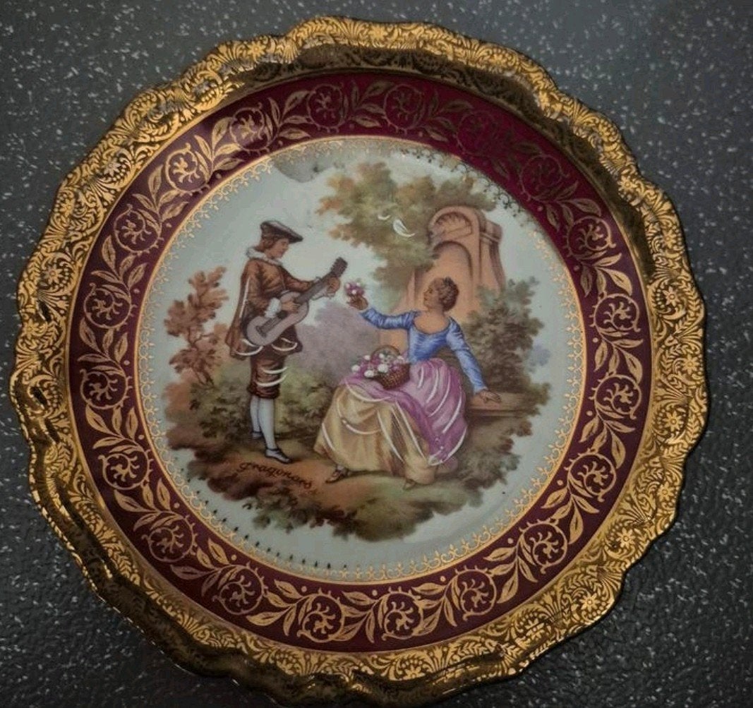 Limoges porselein bordje rood 18 cm, Antiek en Kunst, Ophalen of Verzenden