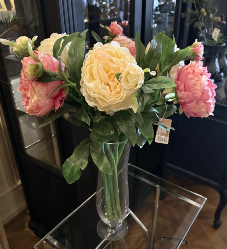 SALE!!! Klassieke vaas vol zijde pioenrozen bloemen VdlM, Roze, Ophalen of Verzenden, Boeket, Inclusief kunstbloemen