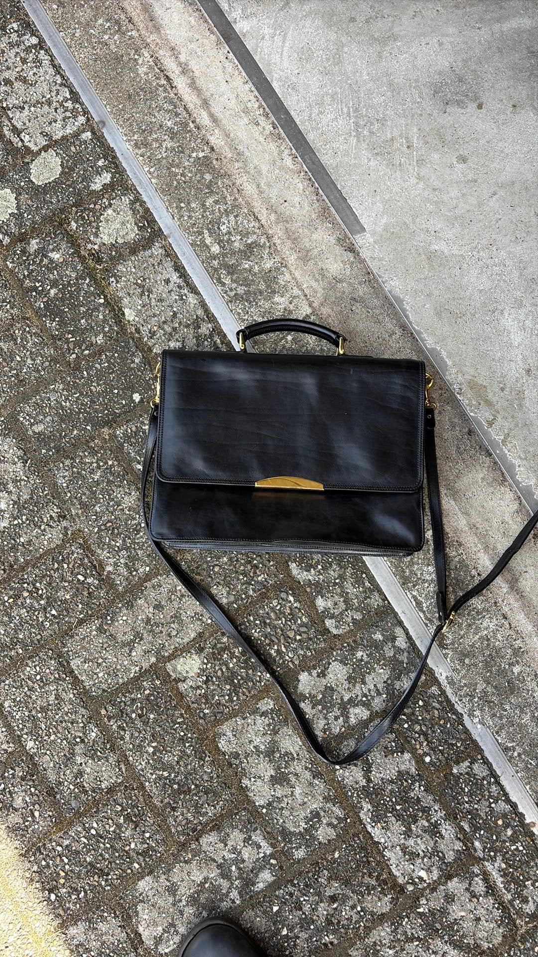 Vintage militairen lederen tas, Ophalen of Verzenden, Gebruikt, Zwart, Overige typen