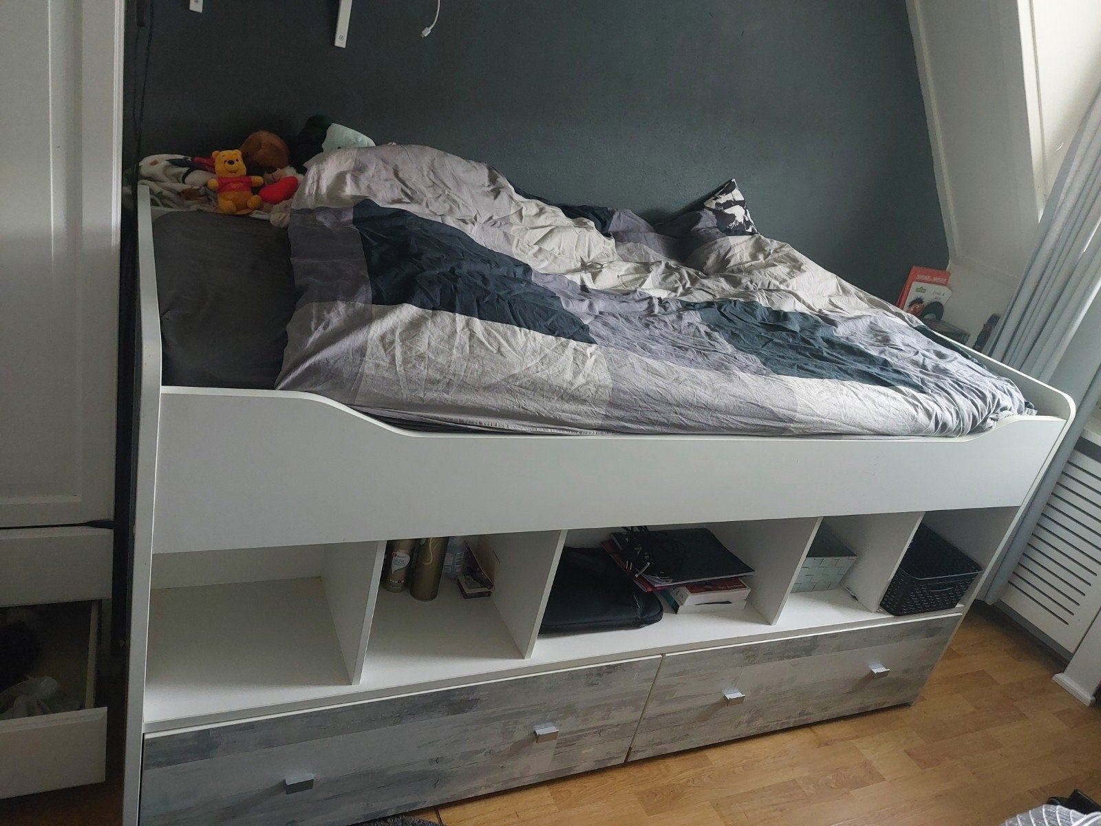 Halfhoogslaper inclusief lattenbodem 90x200 cm, Ophalen, 90 cm, Wit, 200 cm