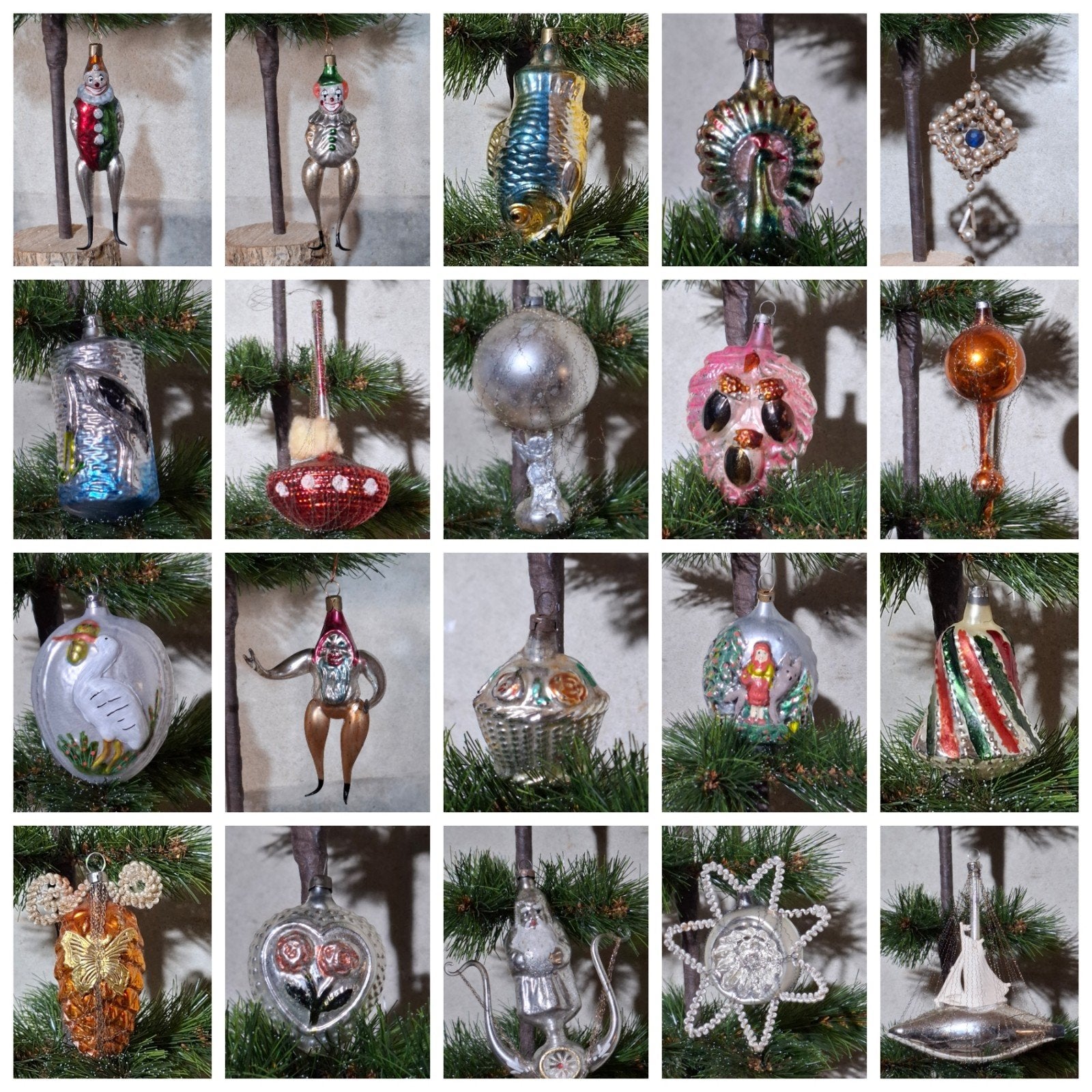 Oude antiek vintage kerstballen zeilboot dresden ooievaar, Diversen, Kerst, Gebruikt, T, Ophalen of Verzenden, N