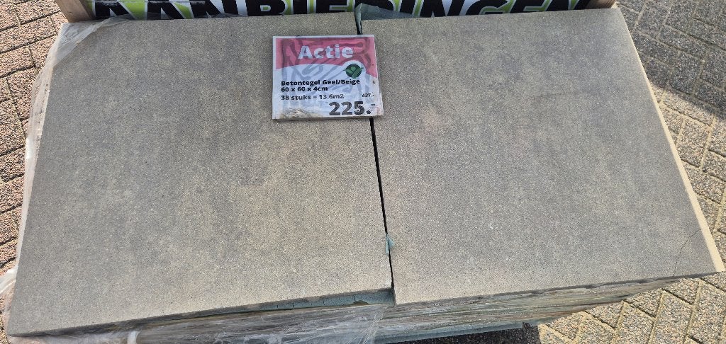 Tuintegel Beton Geel/Beige 60x60x4cm 38st. 13.6m2, Ophalen of Verzenden, Zo goed als nieuw, 10 m² of meer, Beton