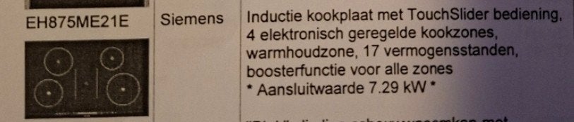 Siemens EH875ME21E Inductiekookplaat met TouchSlider, Ophalen, 4 kookzones, Zo goed als nieuw, Inbouw