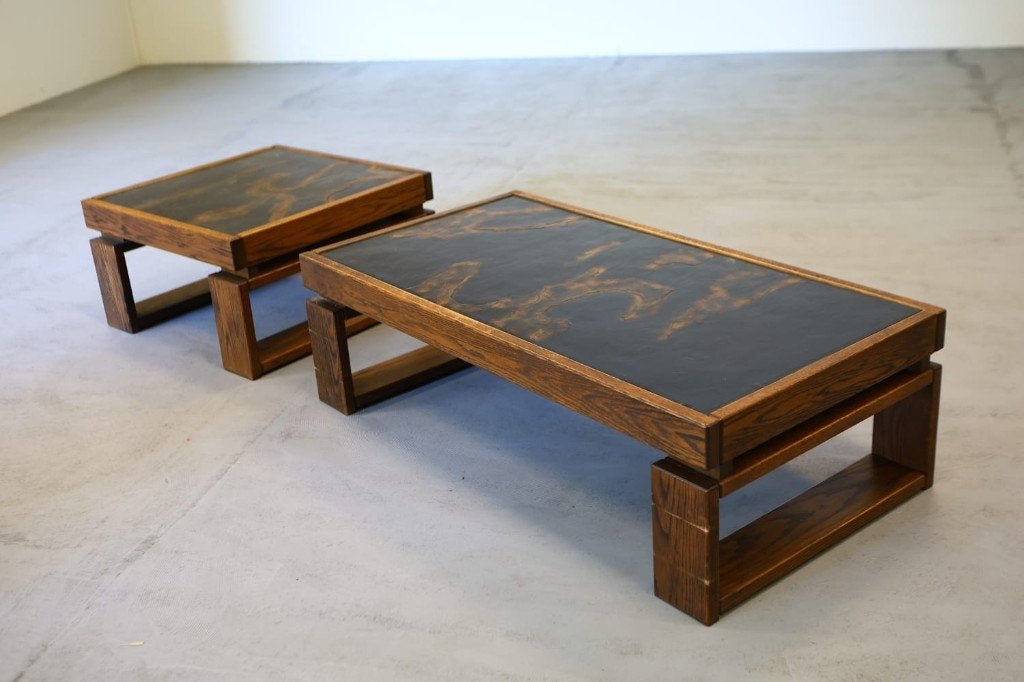 Seventies vintage salontafel set, Ophalen, Gebruikt, 50 tot 100 cm, Rond