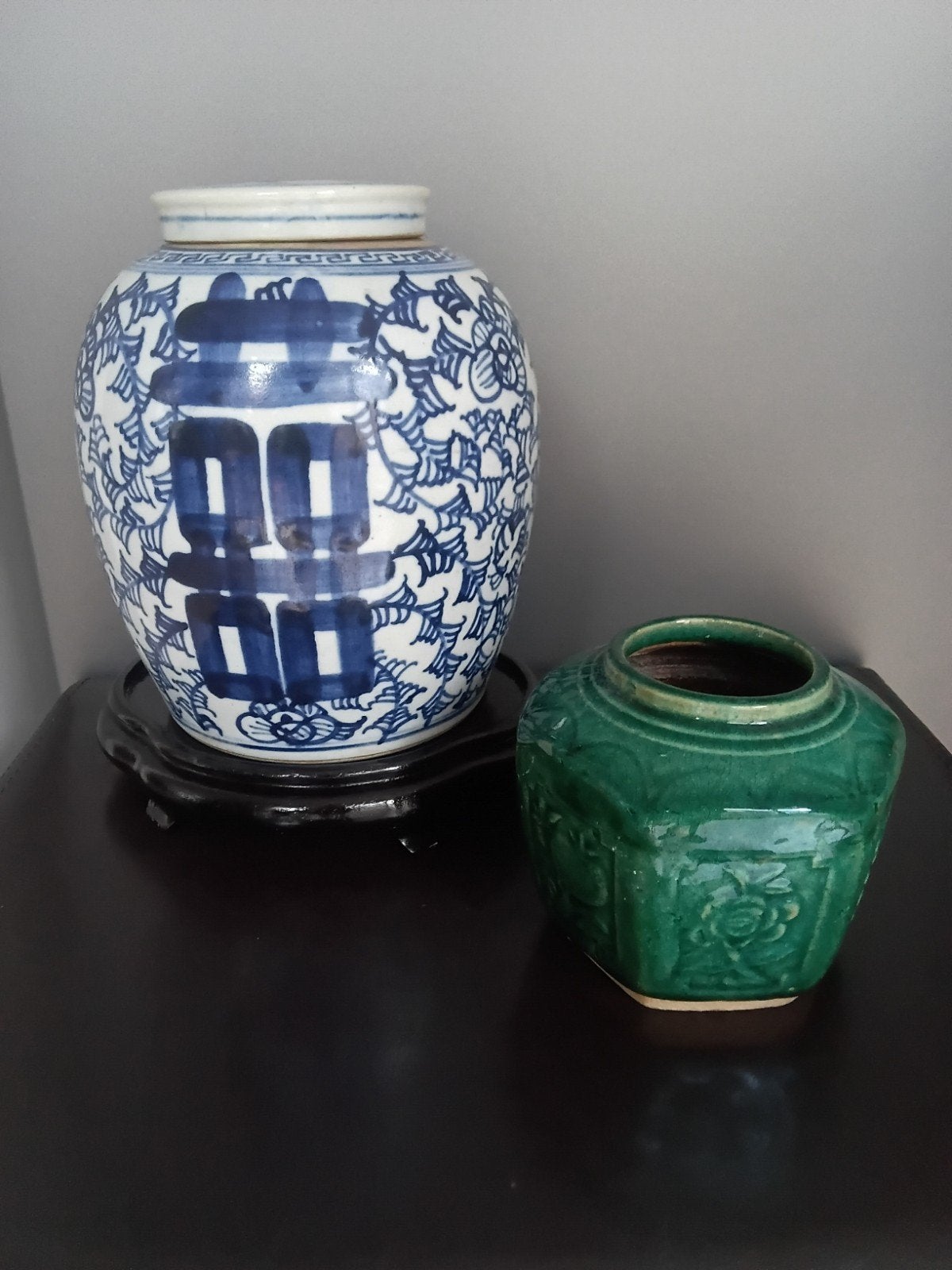 2 Antieke Chinese gemberpotten, Steen/keramiek, Overige typen, Ophalen of Verzenden, China