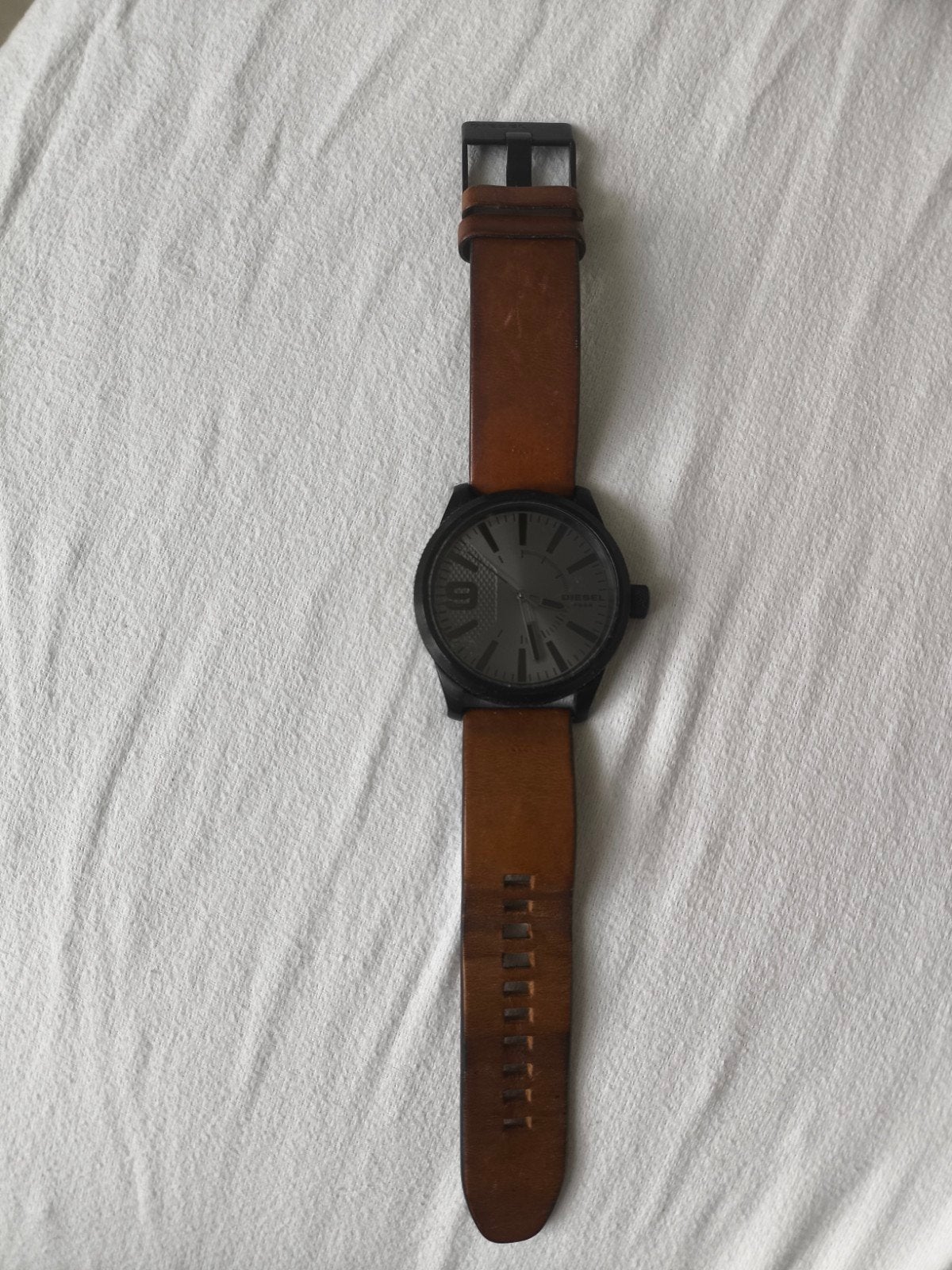 Diesel Herenhorloge met Bruine Leren Band, Overige merken, Staal, Polshorloge, Ophalen of Verzenden