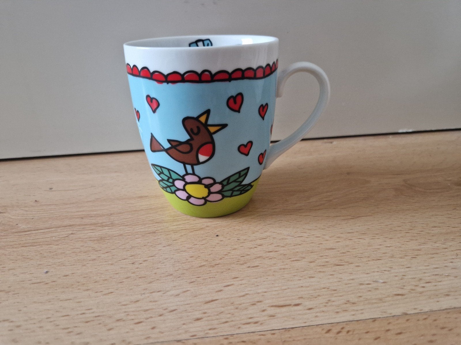 Mok kop vogel babette harms beker kleuren hartje, Ophalen of Verzenden, Zo goed als nieuw, Overige stijlen, Kop(pen) en/of Schotel(s)