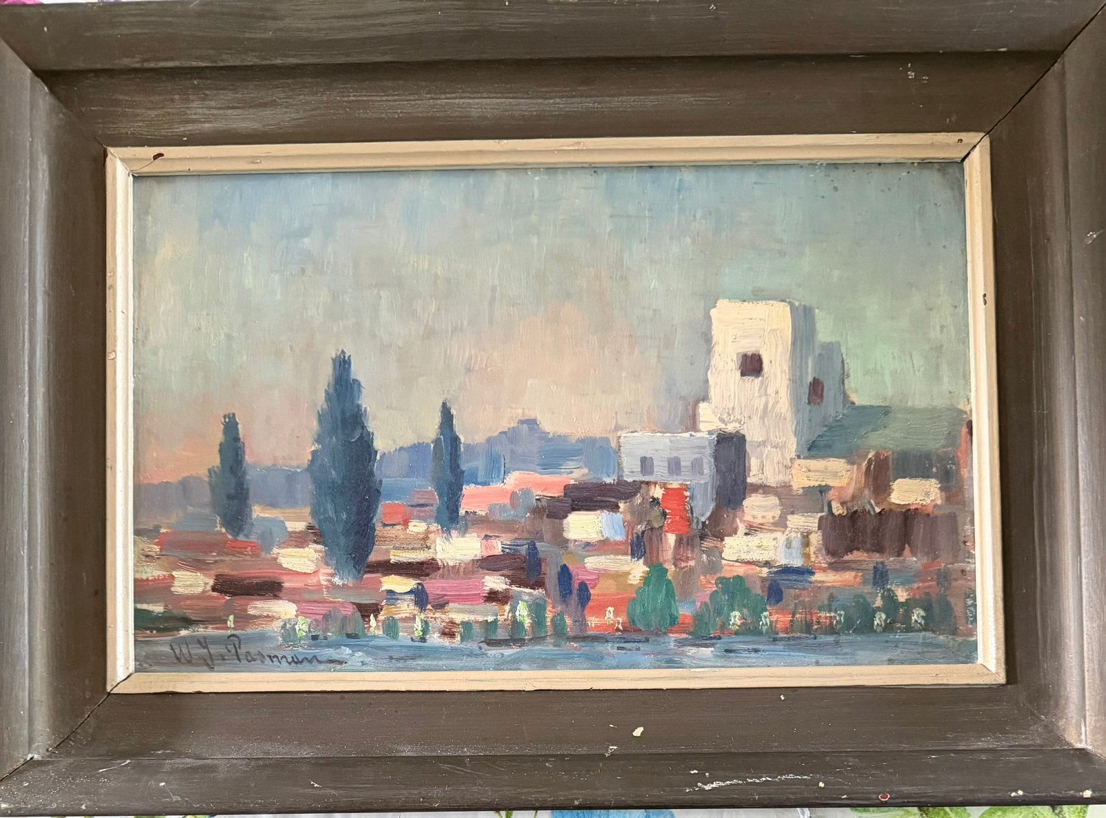W.J. Pasman - mediterraans stadsgezicht, Overige ondergronden, Impressionistisch, Ophalen of Verzenden, Gesigneerd