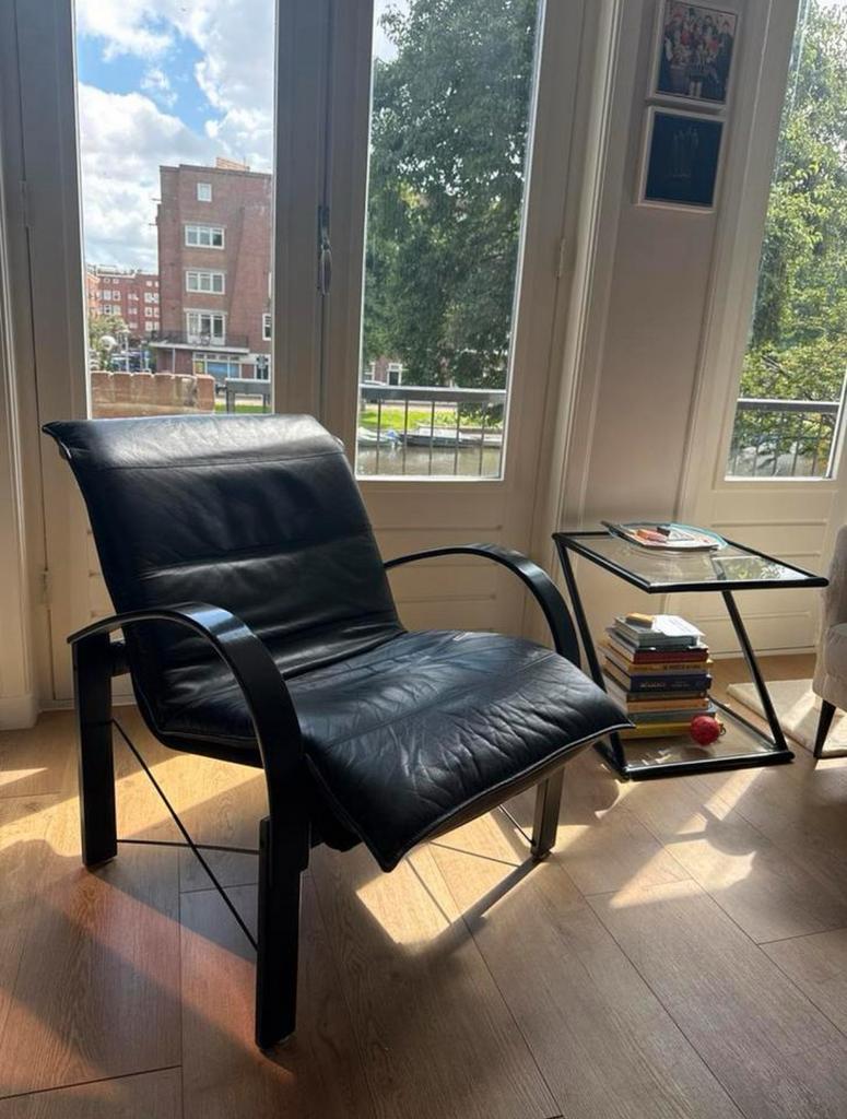 Vintage fauteuil Tord Bjorklund, Ophalen, Gebruikt, Zwart, Leer