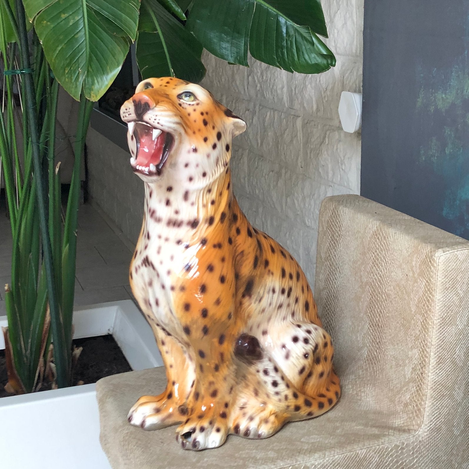 Beeld panter +/- 55 cm hoog  - porselein - Italy made, Ophalen, Zo goed als nieuw, Dier