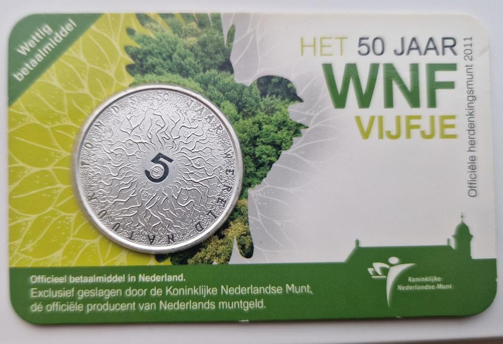 Nederland Het 50 Jaar WNF Vijfje 2011 UNC Coincard, Postzegels en Munten, Munten | Nederland, Ophalen of Verzenden, Koningin Beatrix