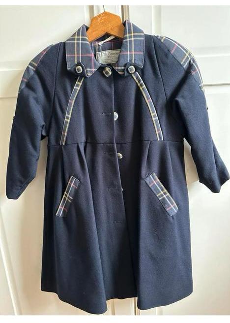 Jas vintage en hoedje voor meisje 5 jaar blauwe wol stof, Ophalen of Verzenden, Zo goed als nieuw, Meisje, Jas