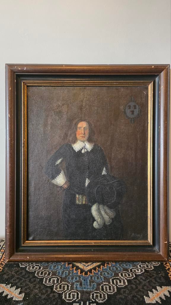 17e eeuws portret van een heer met familiewapen, Ophalen of Verzenden