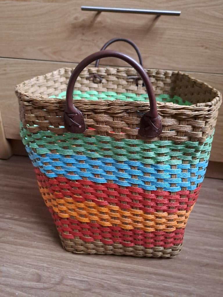 Kleurrijke Rieten Tas Strandtas Boodschappen Tas, Ophalen of Verzenden, Zo goed als nieuw, Overige kleuren, Shopper
