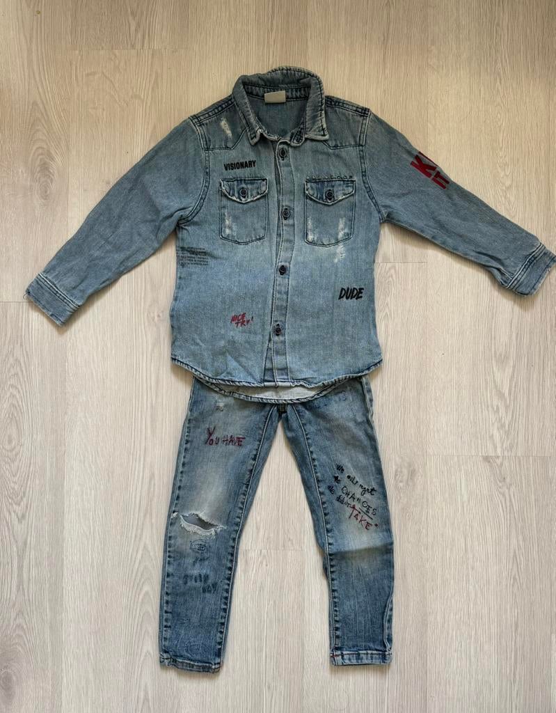 Zara setje spijkerbroek jeans + spijkerblouse maat 116, Verzenden, Gebruikt, Jongen, Setje
