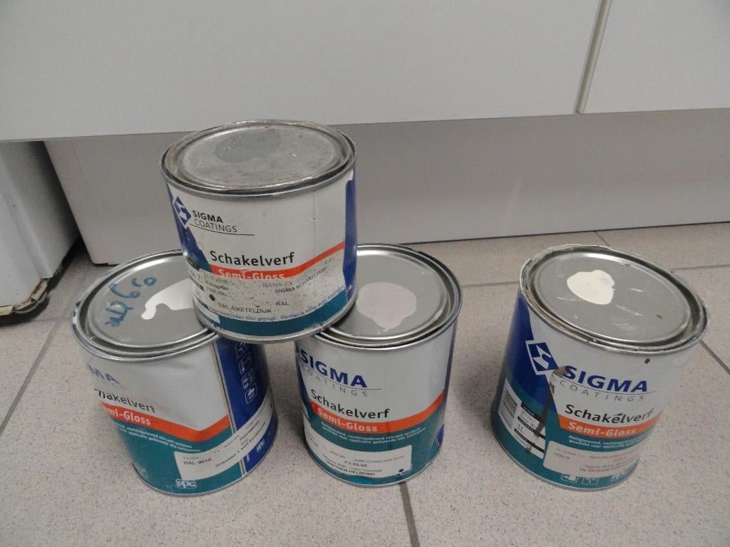 SIGMA SCHAKELVERF SEMI-GLOSS  CREMEWIT GRIJS, Doe-het-zelf en Verbouw, Verf, Beits en Lak, Wit, Nieuw, Ophalen of Verzenden, Lak