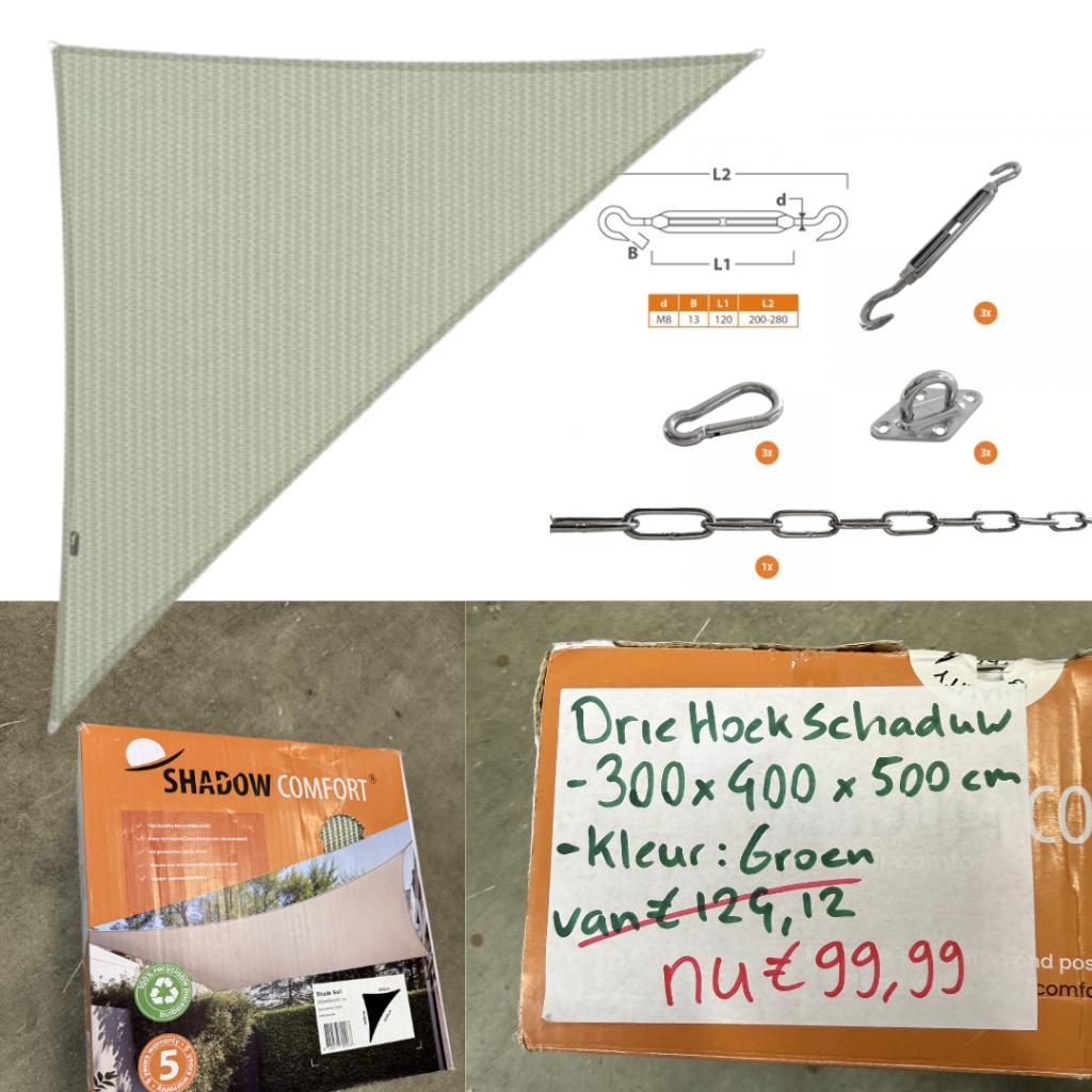 Schaduwdoek Driehoek 90 3,00x4,00x5,00 meter | Kleur: Groen, Ophalen of Verzenden, Nieuw