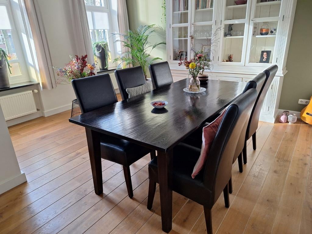Mooie Wengé kleurige eetkamerset, Ophalen of Verzenden, Gebruikt, Bruin, Vijf, Zes of meer stoelen