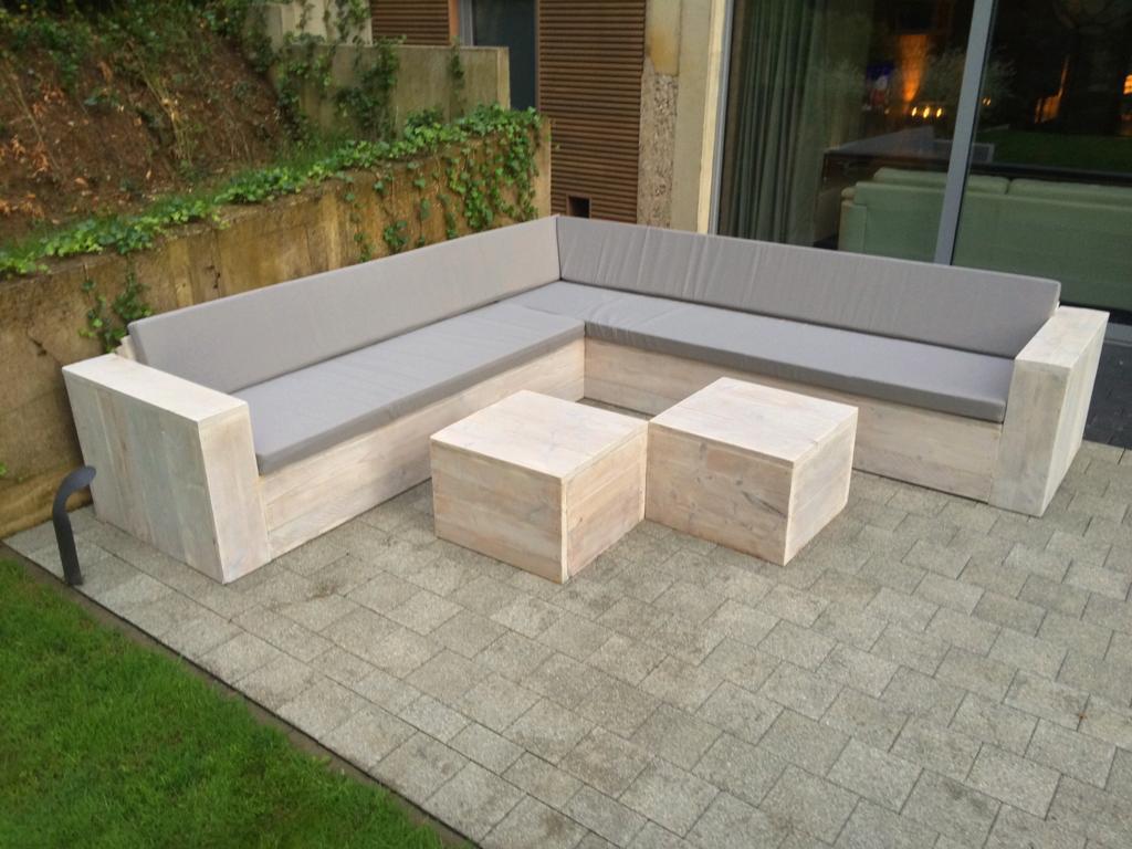Steigerhout hoekbank tuinbank loungeset tuinset loungebank, Tuin en Terras, Ophalen of Verzenden, Nieuw, Steigerhout, Hocker