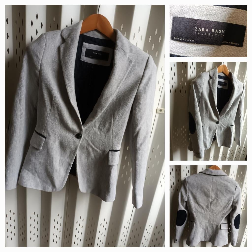 ZARA damesblazer klepzakken ellbowpieces grey blue S, Zara, Ophalen of Verzenden, Zo goed als nieuw, Jasje