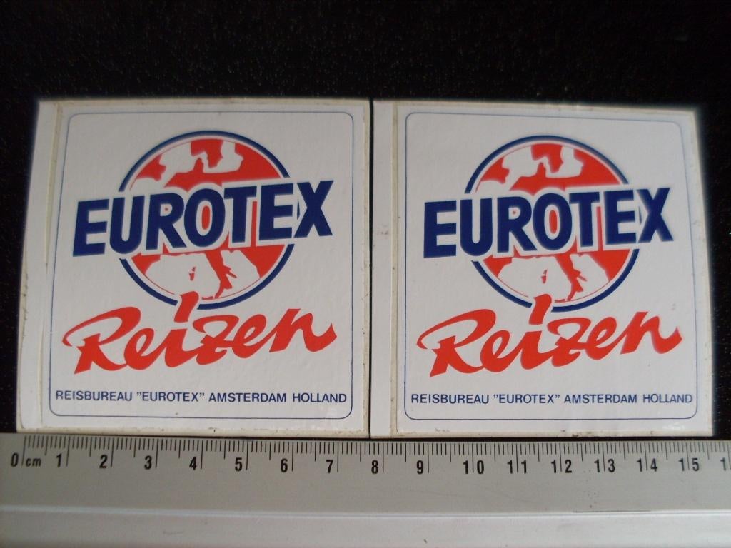 2x sticker eurotex reizen amsterdam logo, Ophalen of Verzenden, Zo goed als nieuw, Bedrijf of Vereniging