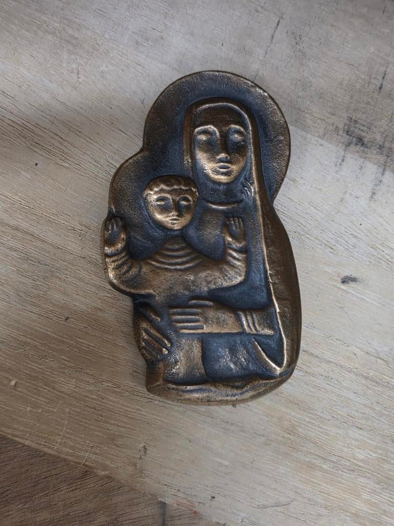 Vintage Walter Mellmann Maria & Jezus Bronzen Wand Ornament, Ophalen of Verzenden, Brons