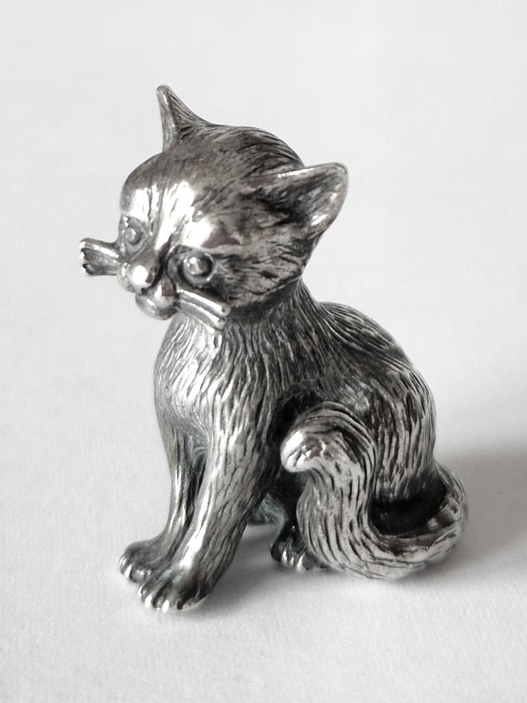 Zilveren miniatuur poes, Ophalen of Verzenden, Zilver