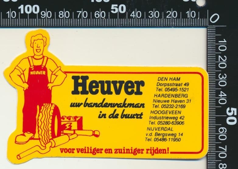 Sticker: Heuver Bandenvakman - Den Ham - Hardenberg, Verzamelen, Stickers, Ophalen of Verzenden, Zo goed als nieuw, Auto of Motor