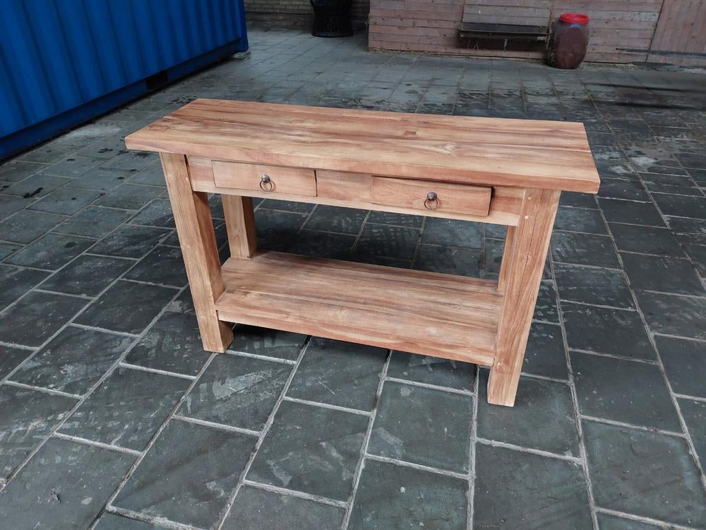 Hoge houten bijzettafel, Ophalen, Zo goed als nieuw, 25 tot 50 cm, Rechthoekig