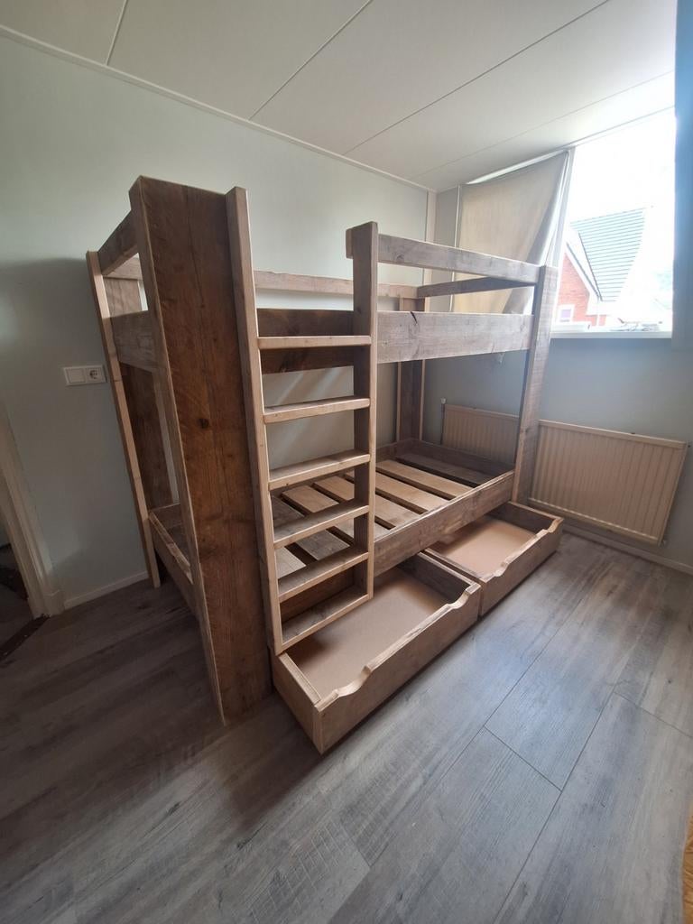 Steigerhouten Stapelbed - Robuust & Mooi!, Ophalen, Gebruikt, 90 cm, Eenpersoons
