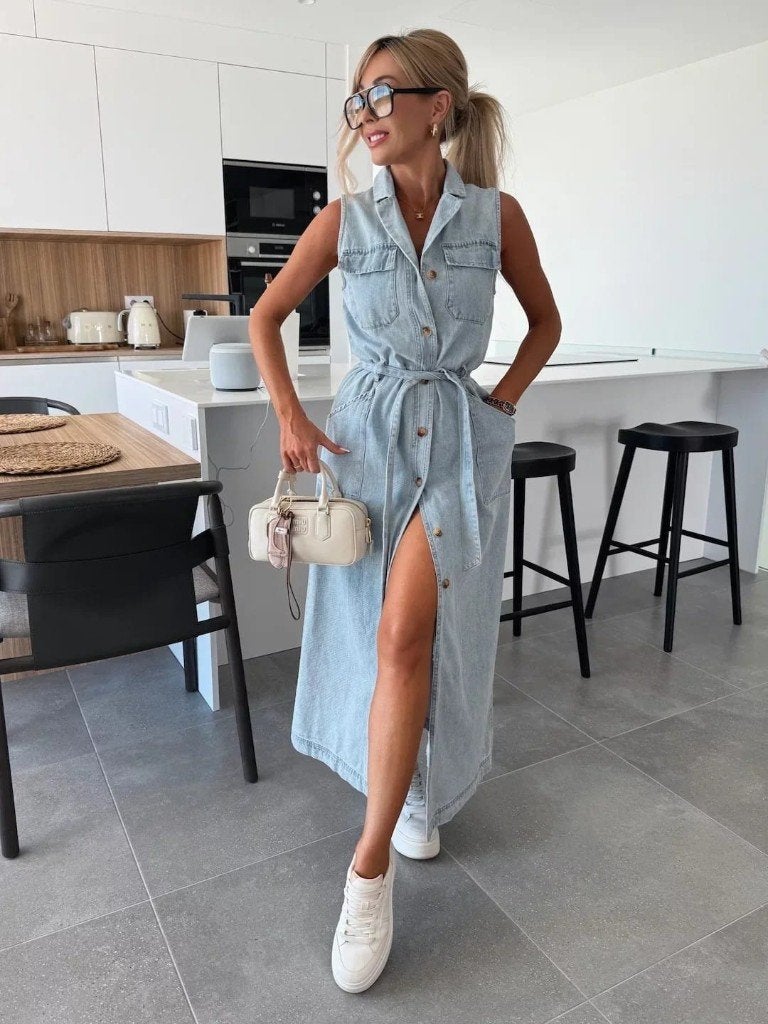 Denim jurk L, Kleding | Dames, Jurken, Nieuw, Maat 42/44 (L), Blauw, Onder de knie, Ophalen of Verzenden