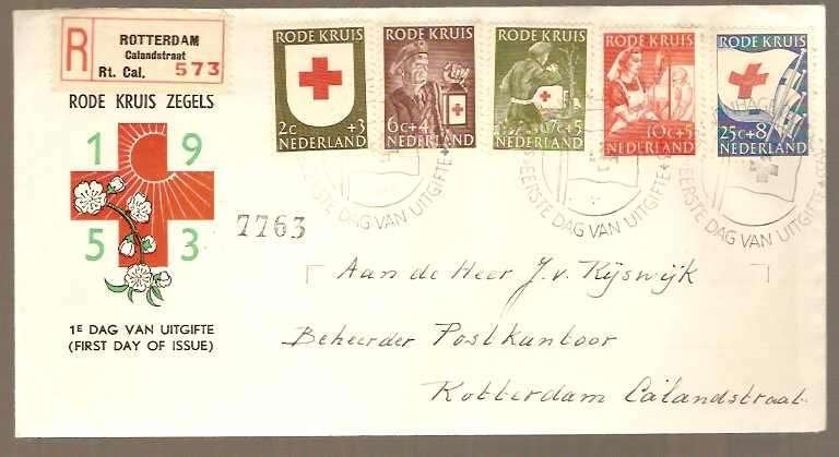 Nederland FDC E14 Met Adres, Rode Kruis 1953, Postzegels en Munten, Ophalen of Verzenden, Beschreven, Nederland