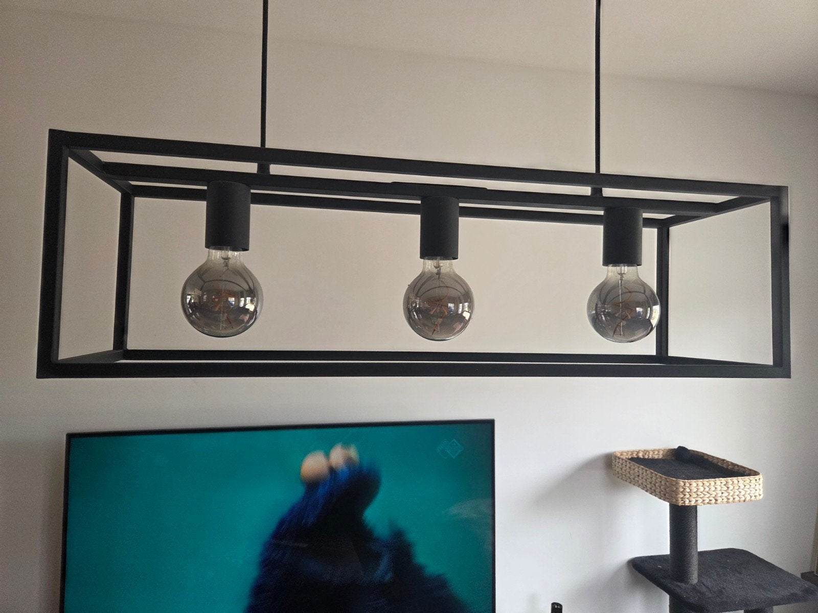 Moderne Zwarte Hanglamp met 3 Lichtpunten, Huis en Inrichting, Lampen | Hanglampen, Modern, Industrieel, Zo goed als nieuw, Metaal