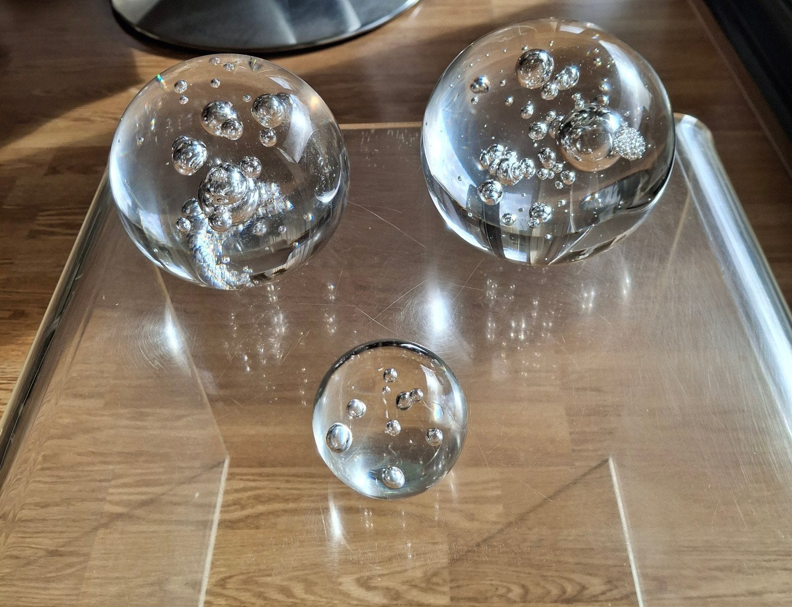 Set van 3 glazen bollen met luchtbellen, Ophalen