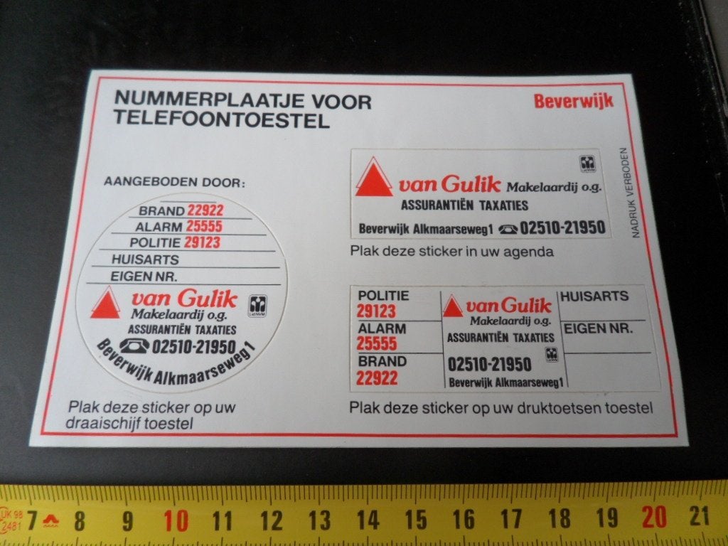 sticker set beverwijk tel nrs telefoon van gulik makelaardij, Ophalen, Zo goed als nieuw