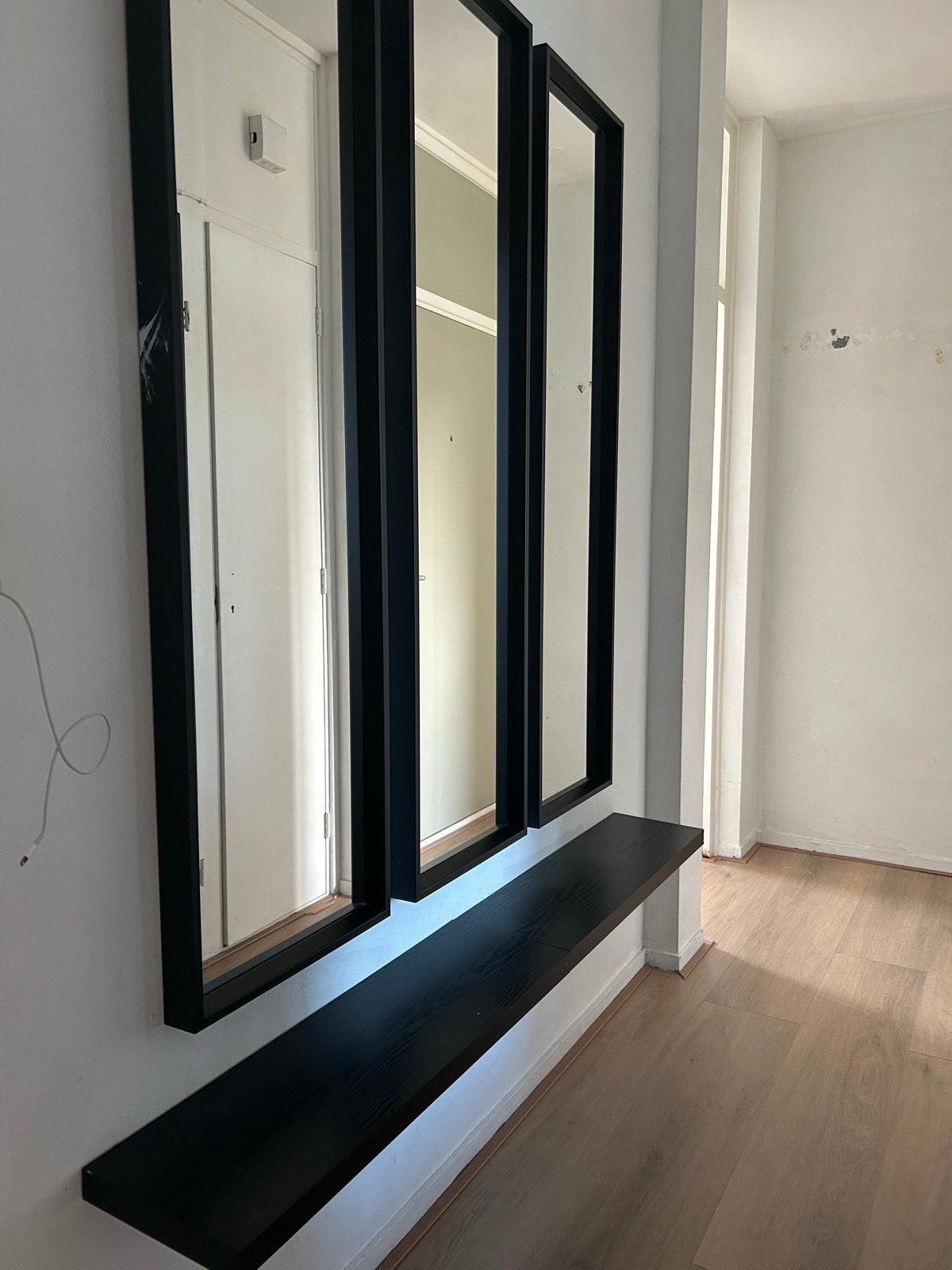 Set van 3 spiegels met plank - Zwart, Huis en Inrichting, Woonaccessoires | Spiegels, Ophalen, Zo goed als nieuw, 100 tot 125 cm