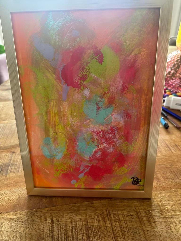 Abstract schilderij ingelijst A4 formaat, Antiek en Kunst, Ophalen of Verzenden