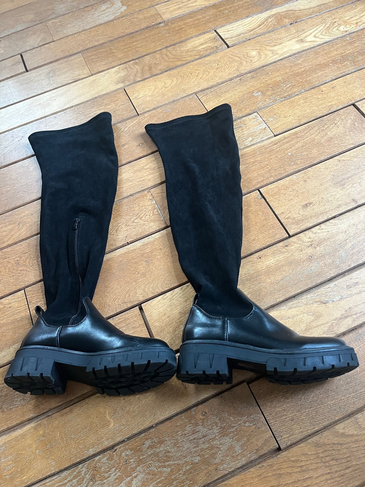 Zwarte Overknee Laarzen met Chunky Zool, mt.38., Ophalen of Verzenden, Zo goed als nieuw, Zwart, Hoge laarzen