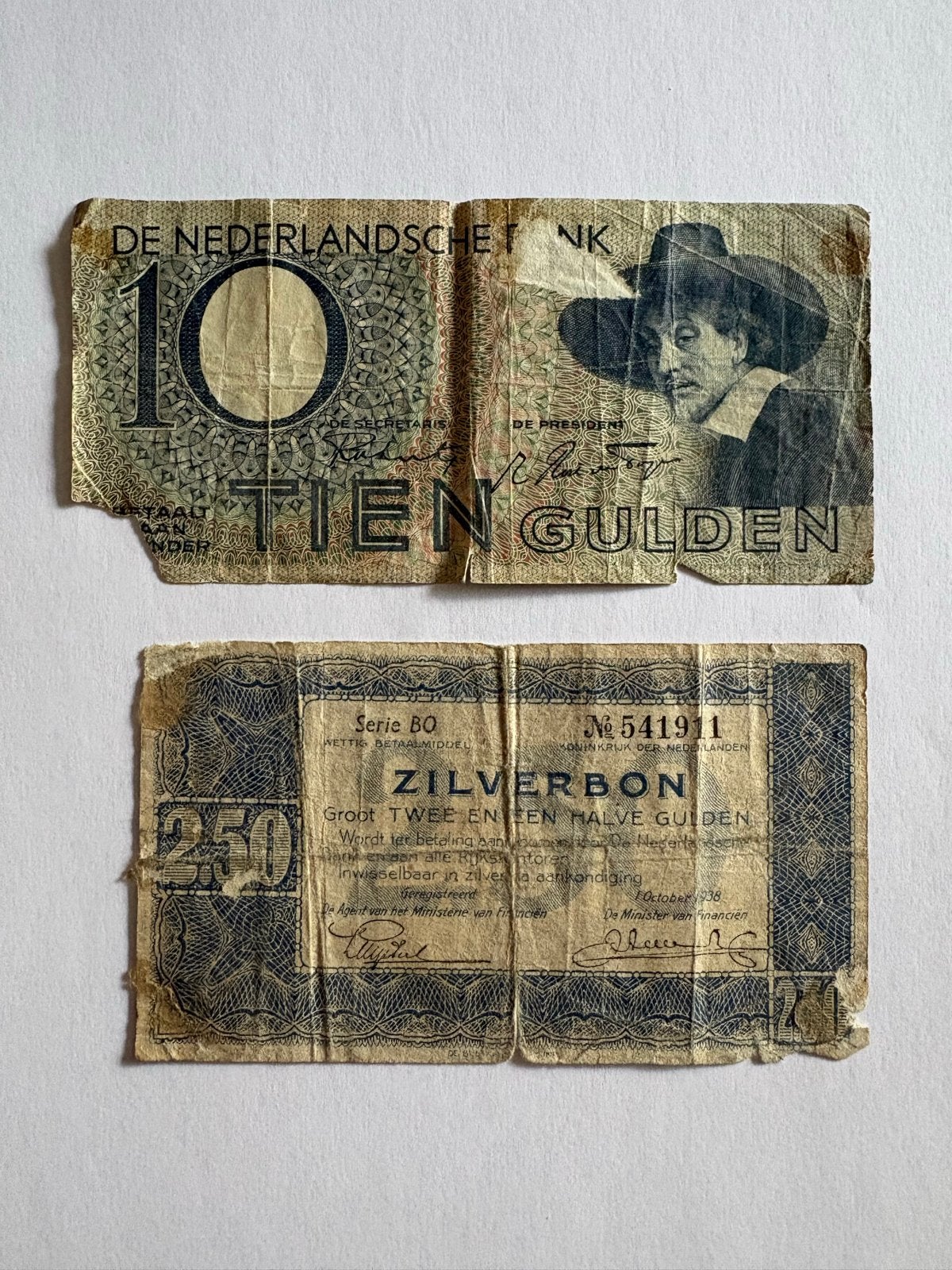 Oude Nederlandse bankbiljetten: 10 gulden en 2,50 gulden, Postzegels en Munten, Bankbiljetten | Nederland, Ophalen of Verzenden