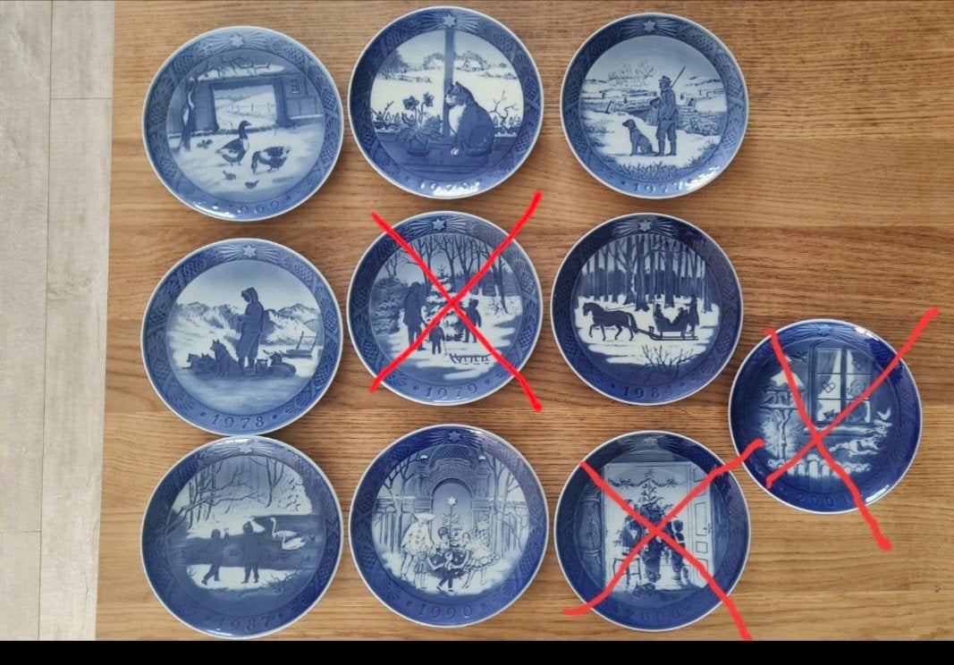 7 Royal Copenhagen Kerstborden Jaarborden (1969-1990), Ophalen of Verzenden