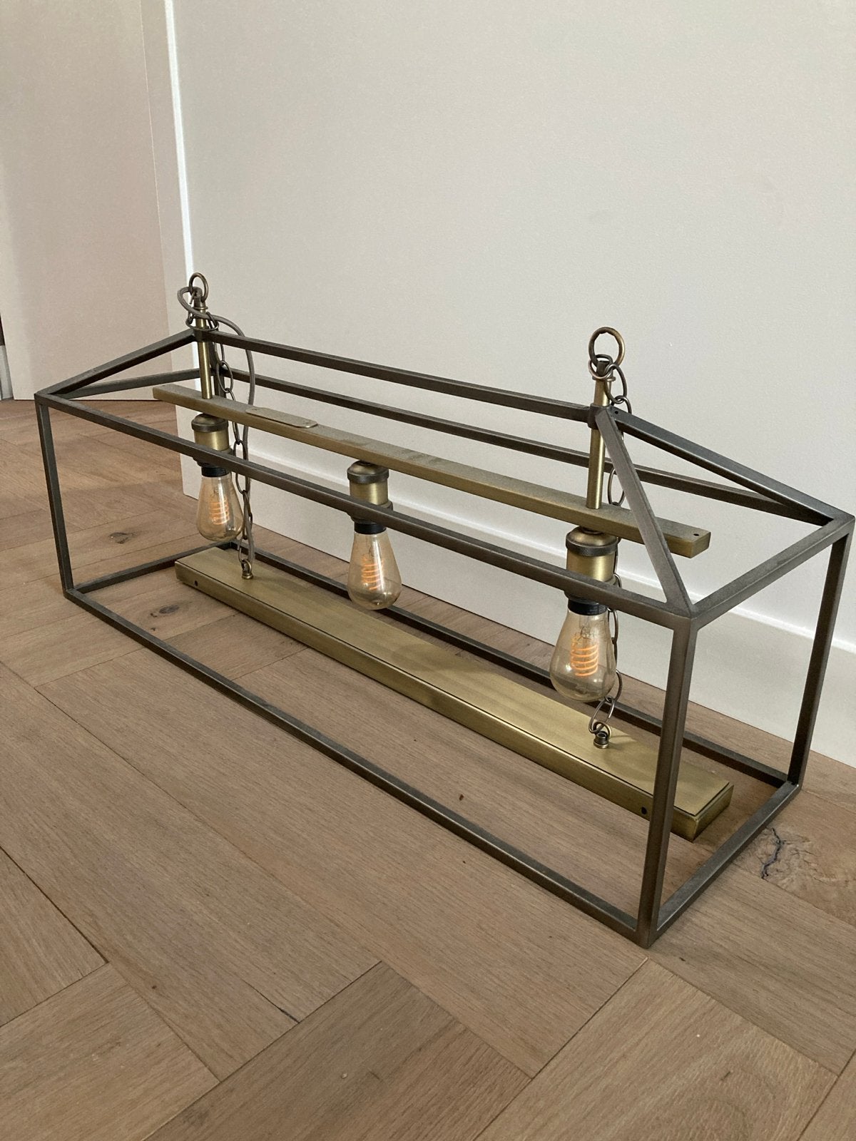 Industriële hanglamp met 3 Edison gloeilampen, Ophalen, Zo goed als nieuw, Metaal, E27 (groot)