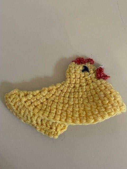 Vintage eierwarmer. Gehaakt. Gele kip / kuiken. Handgemaakt., Ophalen, Gebruikt