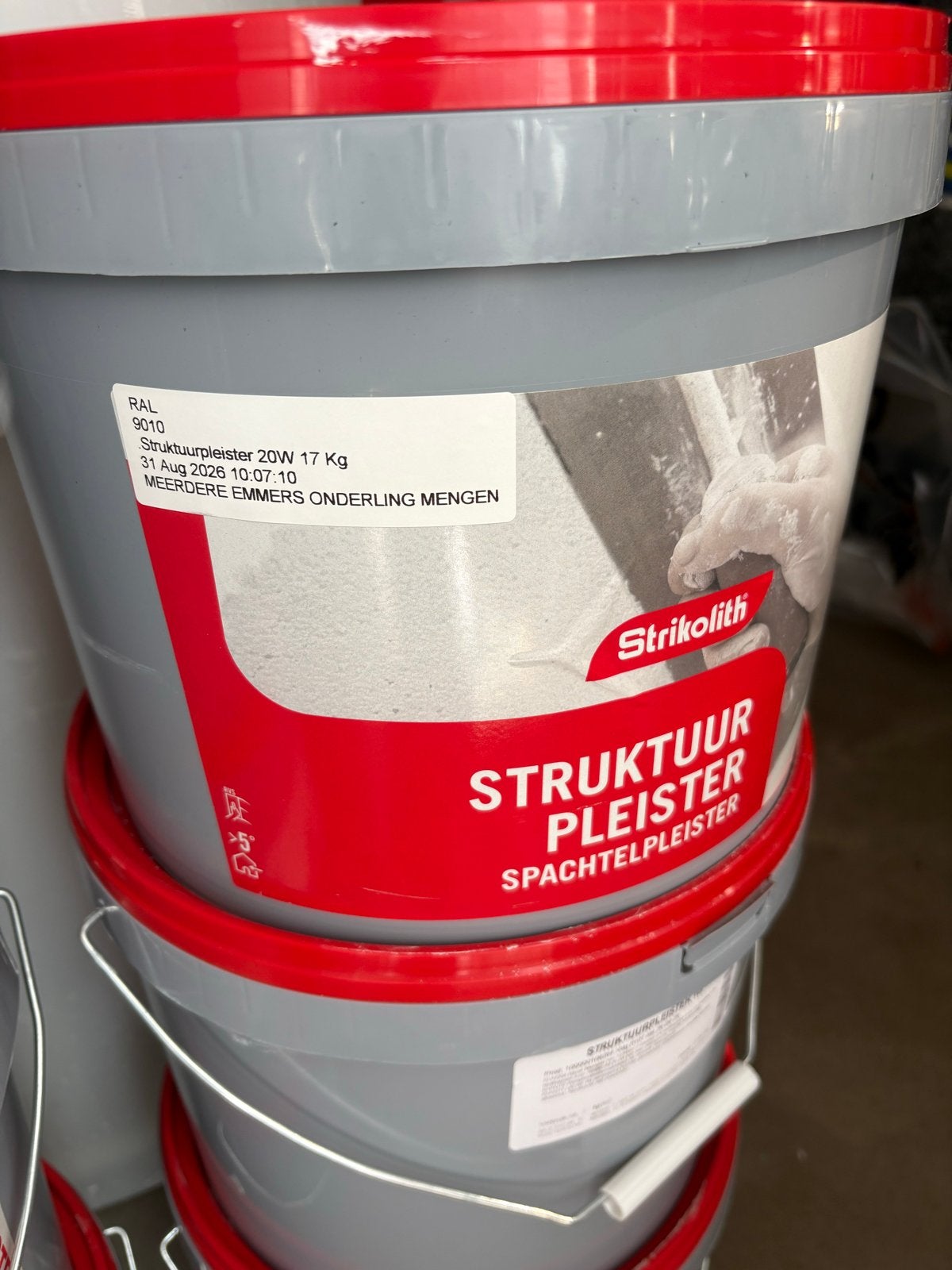 6x Strikolith Struktuurpleister 20W 17 Kg RAL 9010, Ophalen, Wit, Nieuw, Verf