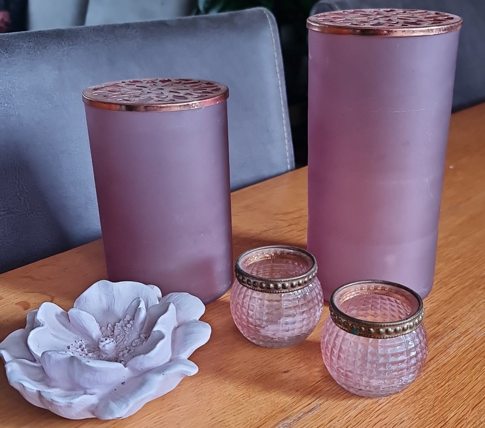 Roze waxinelichthouders set, Ophalen, Gebruikt, Geurverspreider, Paars