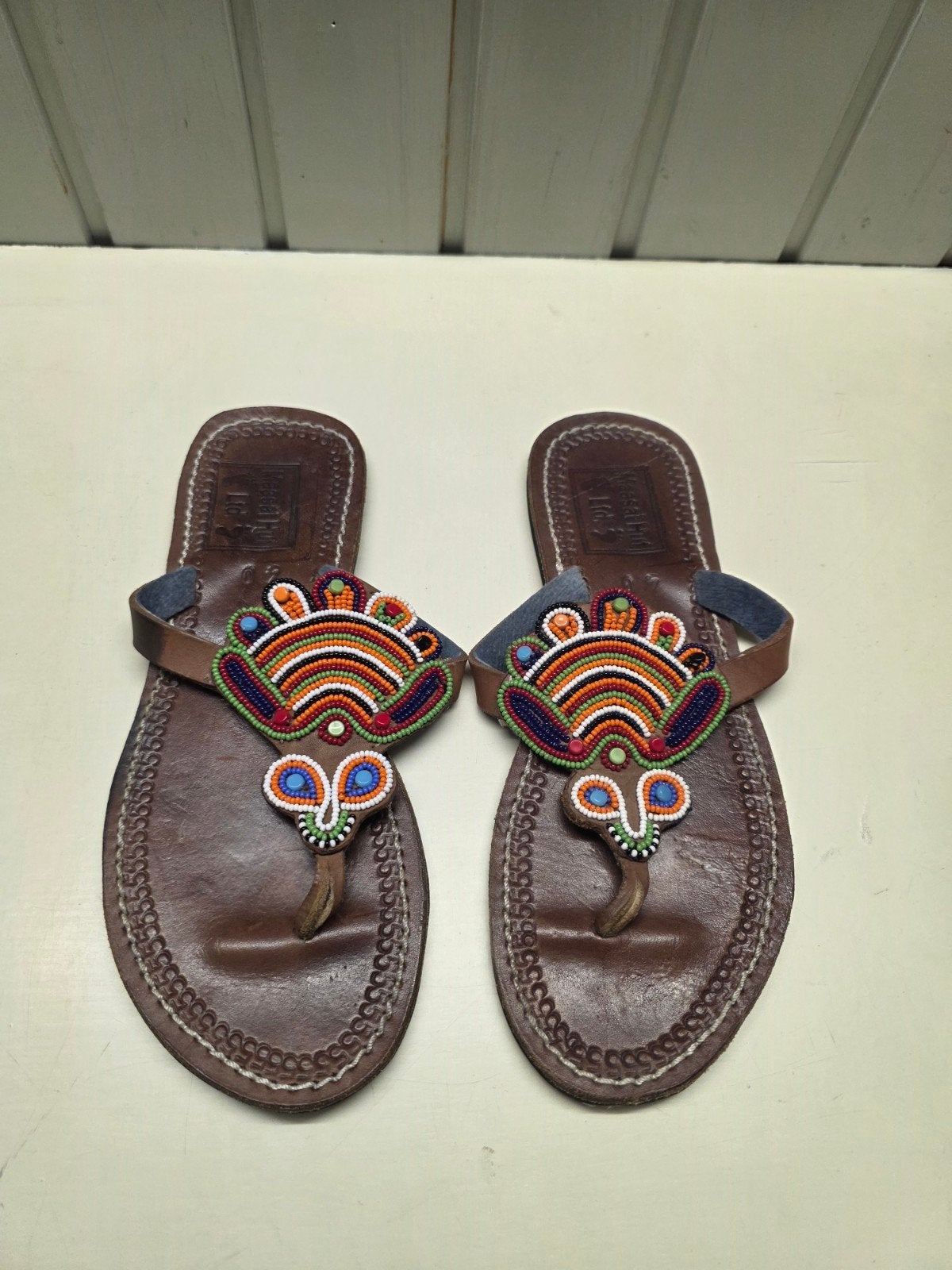 Masai Hut Afrikaanse Kralen Sandalen Leer Maat 40, Ophalen of Verzenden, Zo goed als nieuw, Sandalen of Muiltjes