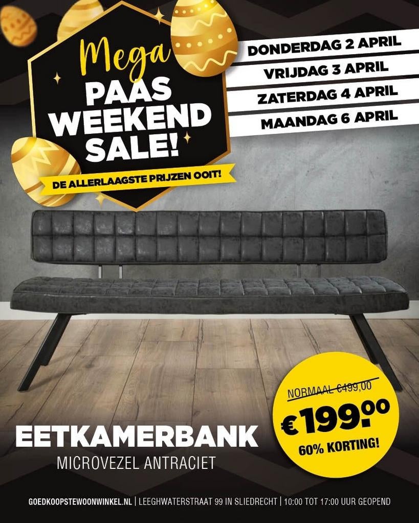 Eetkamerbank Microvezel Antraciet - Nu €199!, Ophalen of Verzenden, Nieuw, Stof, Modern