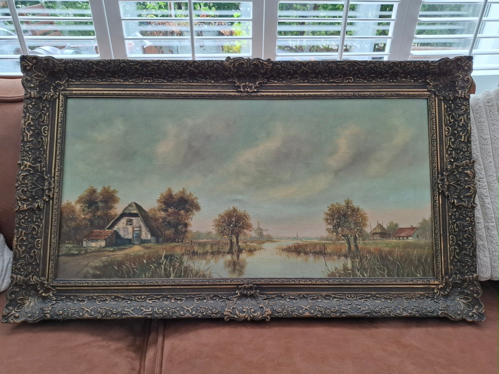 Groot olieverfschilderij H.C. Hokken gesigneerd, Antiek en Kunst, Ophalen, Doek, Realistisch, Landschap